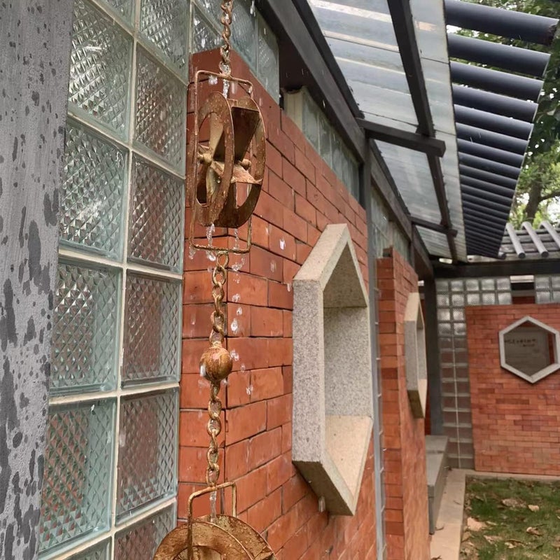 AINISIS 5-7/10-Feet Gutter Rain Chain,Water Wheel Rain Catcher Chain Outdoor Garden Decorative Art - Image 5
